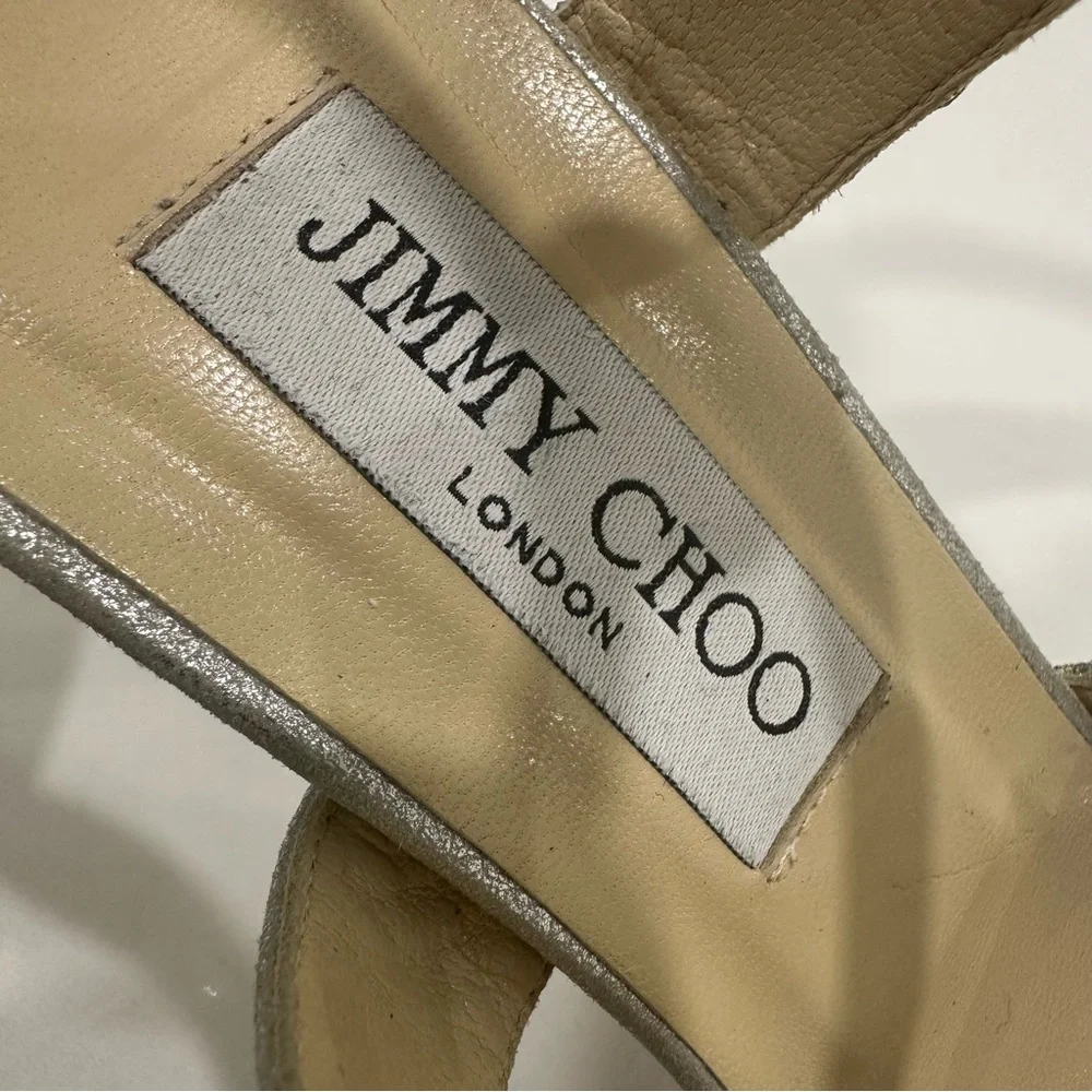 Jimmy Choo Authentic Designer Glittering Silver High Heels - Picture 14 of 16